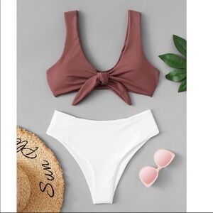 ✨NWT Color block top Knotted Two Piece Swimsuit